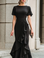 Flutter Sleeve Ruffled Evening Gown