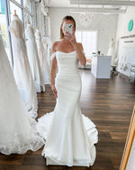 Elegant Mermaid Off the Shoulder Elastic Satin Long Wedding Dresses