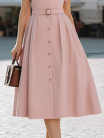 Blush Pink Shirt Dress With Belted Waist Fit-and-Flare Midi Silhouette