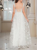 Applique Spaghetti Straps Sleeveless Tulle A-Line Ankle-Length Wedding Dress