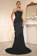 Candy Pink Strapless Sleeveless Long Mermaid Prom Dress With Flower Appliqués