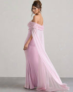 Off-The-Shoulder Sleeveless Strapless Square Mermaid Prom Dress With Handmade Flower