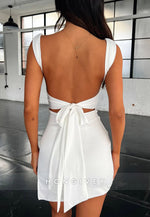 Regular Straps Square Neck Sheath Open Back Mini Homecoming Dress with Slit