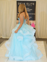 Spaghetti Straps Applique Sleeveless Tulle A-Line Prom Dress