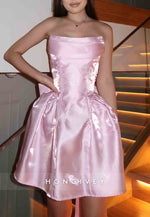 Strapless Bowknot Pleated Sleeveless Short Princess Homecoming Dresses