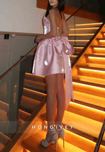 Strapless Bowknot Pleated Sleeveless Short Princess Homecoming Dresses