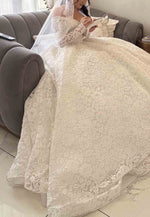 Sweetheart Long Sleeves Lace Chapel Train Empire Princess Wedding Dresses