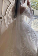 Sweetheart Long Sleeves Lace Chapel Train Empire Princess Wedding Dresses