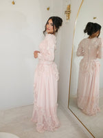 Elegant Long Sleeve Flowers Floor-Length Evening Dress Pink Ruched