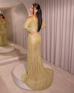Fashion Green Sequins Sparkle Long Sleeve Mermaid Evening Dress
