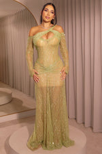 Fashion Green Sequins Sparkle Long Sleeve Mermaid Evening Dress