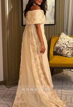 Embroidery A-Line Off the Shoulder Floor-Length Shawl Detachable Evening Gowns