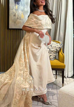 Embroidery A-Line Off the Shoulder Floor-Length Shawl Detachable Evening Gowns