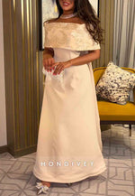 Embroidery A-Line Off the Shoulder Floor-Length Shawl Detachable Evening Gowns