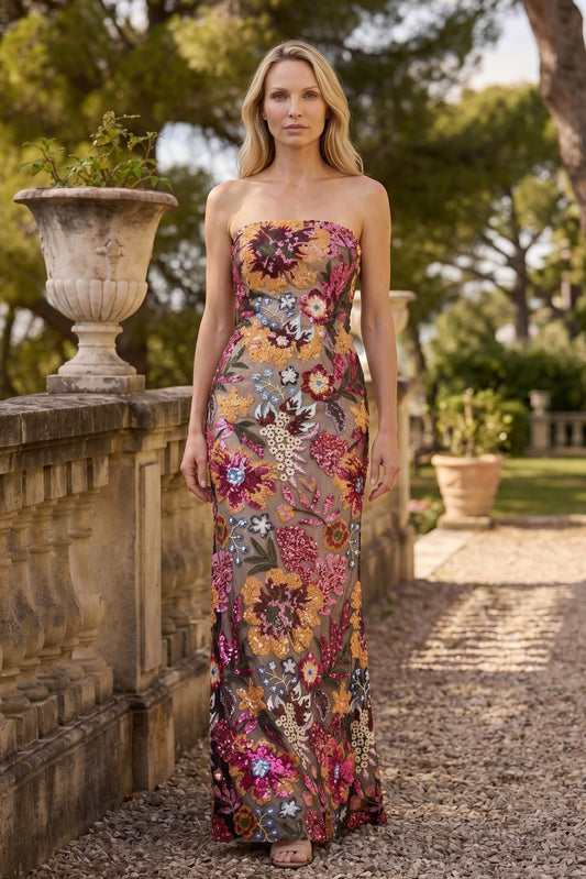 Strapless Sleeveless Flowers Mermaid Floral Print Evening Dress