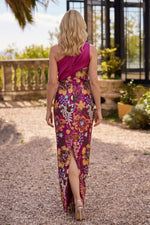 Fuchsia One Shoulder Sleeveless Flowers Floral Print Mermaid Evening Dress