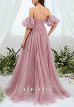 Maternity Sweetheart Off the Shoulder Puff Sleeve Mesh Overlay Wedding Dress