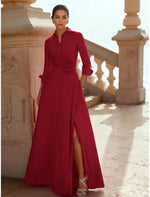 3/4 Sleeve Flowers A-Line Side Slit Flowers Evening Dress