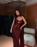 Fashion Red Sequins Sparkle Sweetheart Cut Outs Mermaid Sleeveless Prom Dress