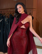 Fashion Red Sequins Sparkle Sweetheart Cut Outs Mermaid Sleeveless Prom Dress