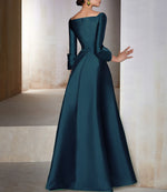 Elegant 3/4 Sleeve A-Line Women Floor-Length Evening Dress