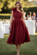 A-Line Sleeveless Ruffles Tea-Length Evening Dress