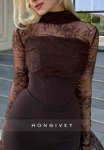 Bell Sleeves Lace Pleated Trumpet Elegant Sky Blue Floor-Length Evening Gowns