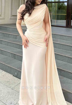 Elegant Side Draping One Shoulder Floor-Length Trumpet Evening Gowns