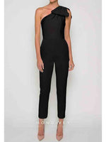 One Shoulder Bow Jumpsuit Detachable Evening Dress
