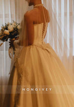 V-Neck Strapless Princess Crisscross Back Satin Empire Bridal Gown