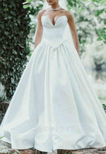 V-Neck Strapless Princess Crisscross Back Satin Empire Bridal Gown