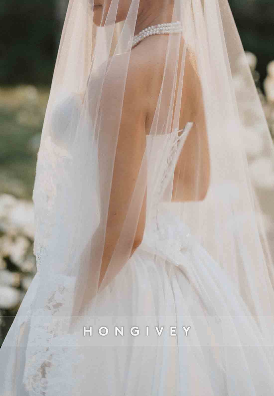 V-Neck Strapless Princess Crisscross Back Satin Empire Bridal Gown