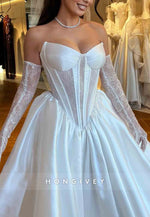 Satin Strapless Crisscross Back Princess Court Train Empire Wedding Dresses