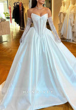 Satin Strapless Crisscross Back Princess Court Train Empire Wedding Dresses