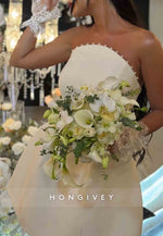 A-Line Floor-Length Sleeveless Lace Pleated Strapless Wedding Dresses