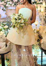 A-Line Floor-Length Sleeveless Lace Pleated Strapless Wedding Dresses