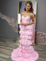 Sweetheart Sleeveless Pink Mermaid Tassel  Bow Prom Dress