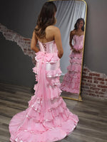 Sweetheart Sleeveless Pink Mermaid Tassel  Bow Prom Dress