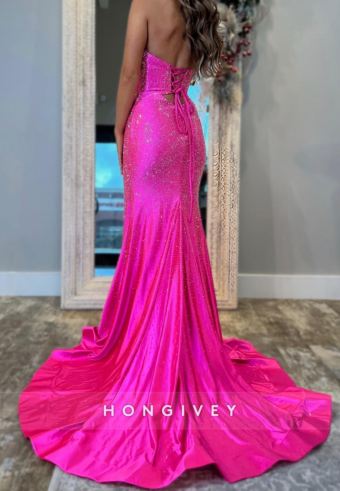 Sweetheart Ruched Mermaid sparkle  Prom Dresses with Train