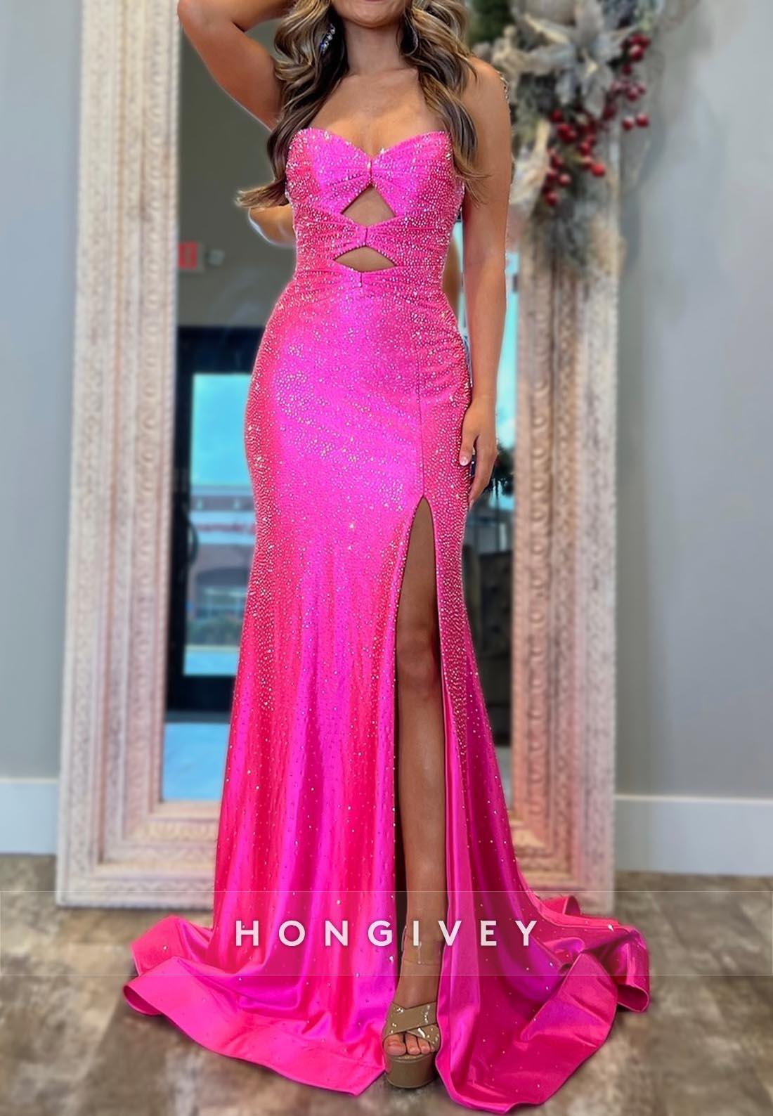 Sweetheart Ruched Mermaid sparkle  Prom Dresses with Train