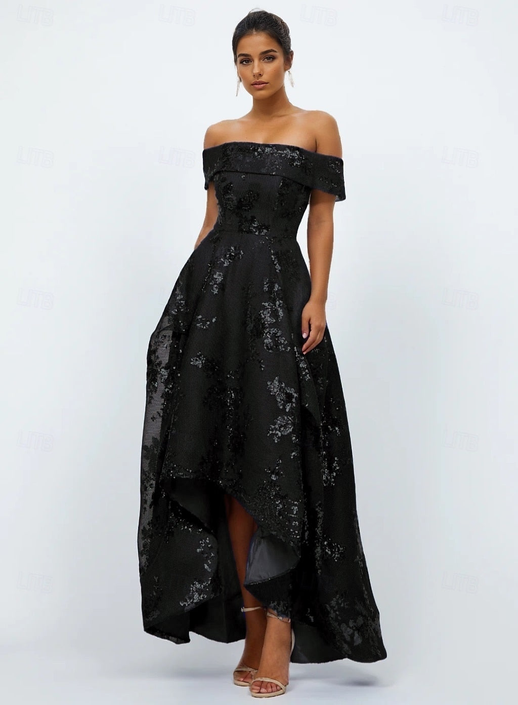 Sparkle Sequins Off the Shoulder A-Line Ankle-Length Formal Evening Dress