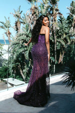 Fashion Grape Sweetheart Sequins Mermaid Prom Dress High Split With Beadings Pearls