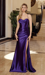 Cowl-Neck Corset Pleated Satin Long Prom Dress E1042