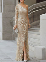 One-Shoulder Lace Evening Dress
