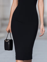 Black Lace Overlay Midi Sheath Dress