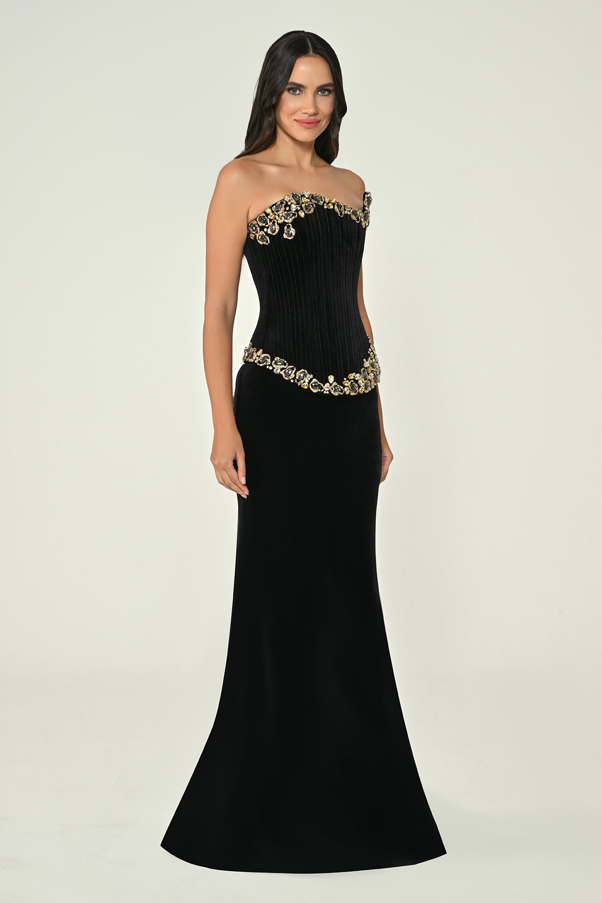 Beaded Sparkle Strapless Sleeveless Mermaid Formal Evening Dress