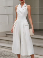 Tailored Halter Lapel Wide-Leg Jumpsuit