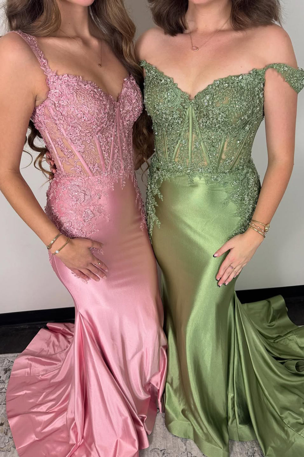 Charming Mermaid Off the Shoulder Blush Satin Prom Dress with Appliques