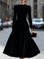 Luxurious Velvet Long-Sleeve Midi Dress