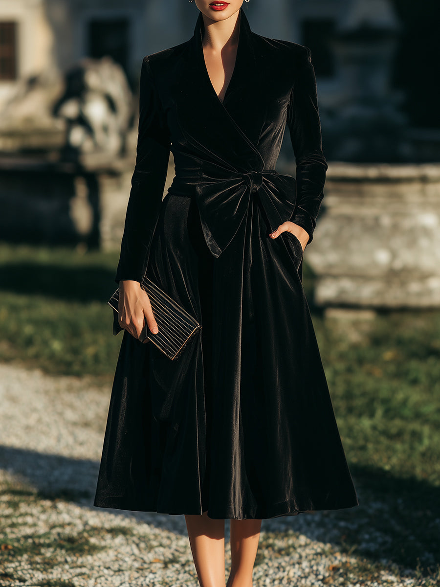 Elegant Wrap Tea-Length Midi Dress With Sculpted Bow Waist